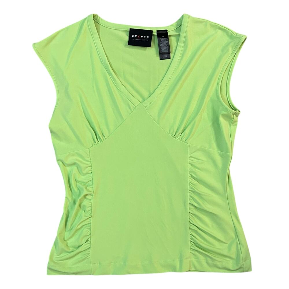 Y2K Ruched V-Neck Top Womens Medium Green Fitted Office Siren Fairy Coquette